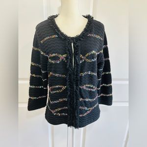 Vtg Michael Simon Beaded Sequin Black Knit Cardigan Sweater Holiday